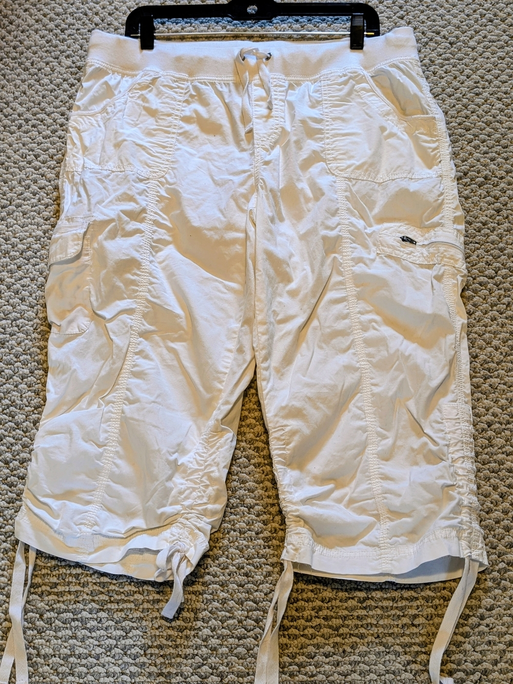 Women's White Cargo Drawstring Shorts 3/4 Length
